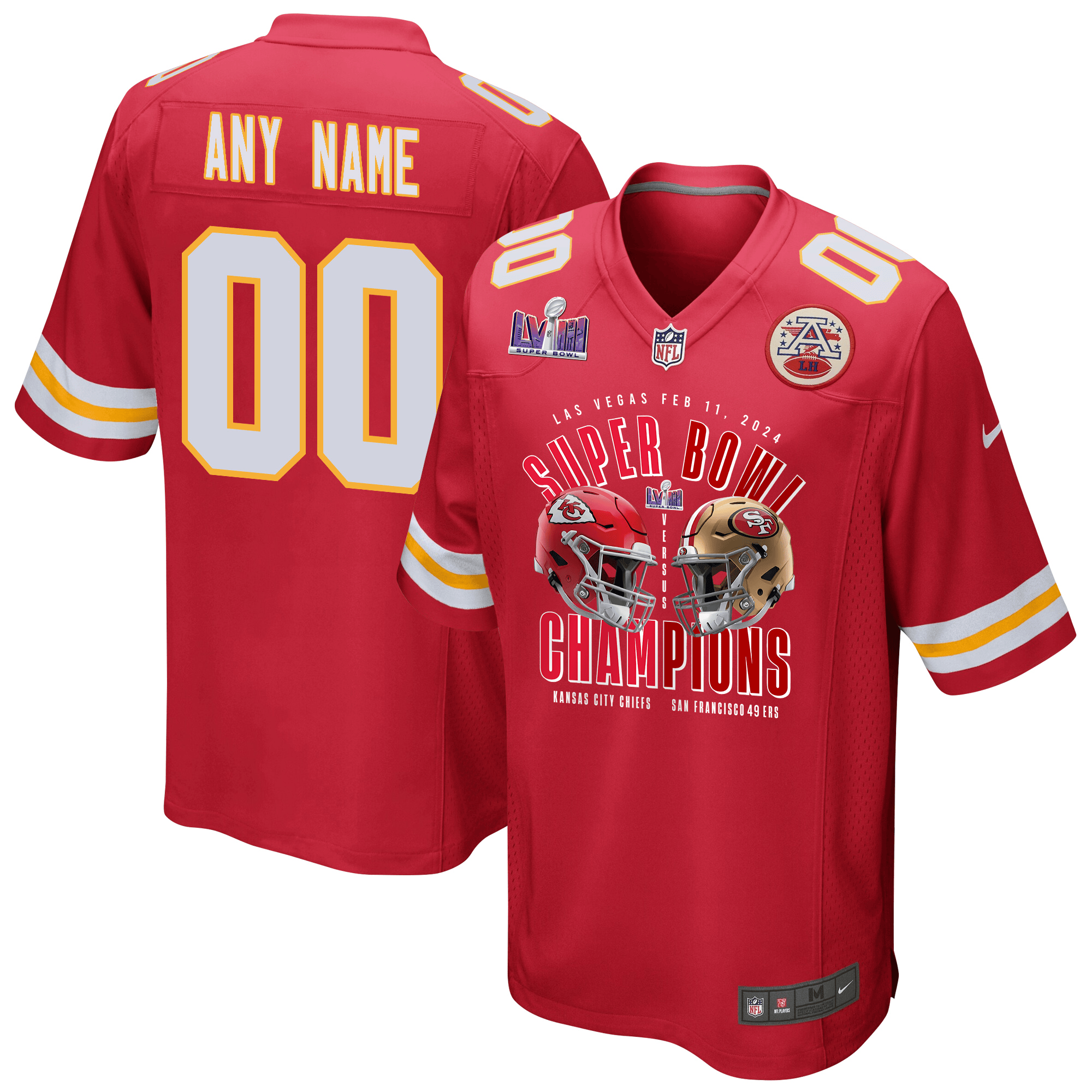 Kansas City Chiefs vs. San Francisco 49ers Super Bowl LVIII Matchup Game Custom Men Jersey - Red JS6762 nicesnker