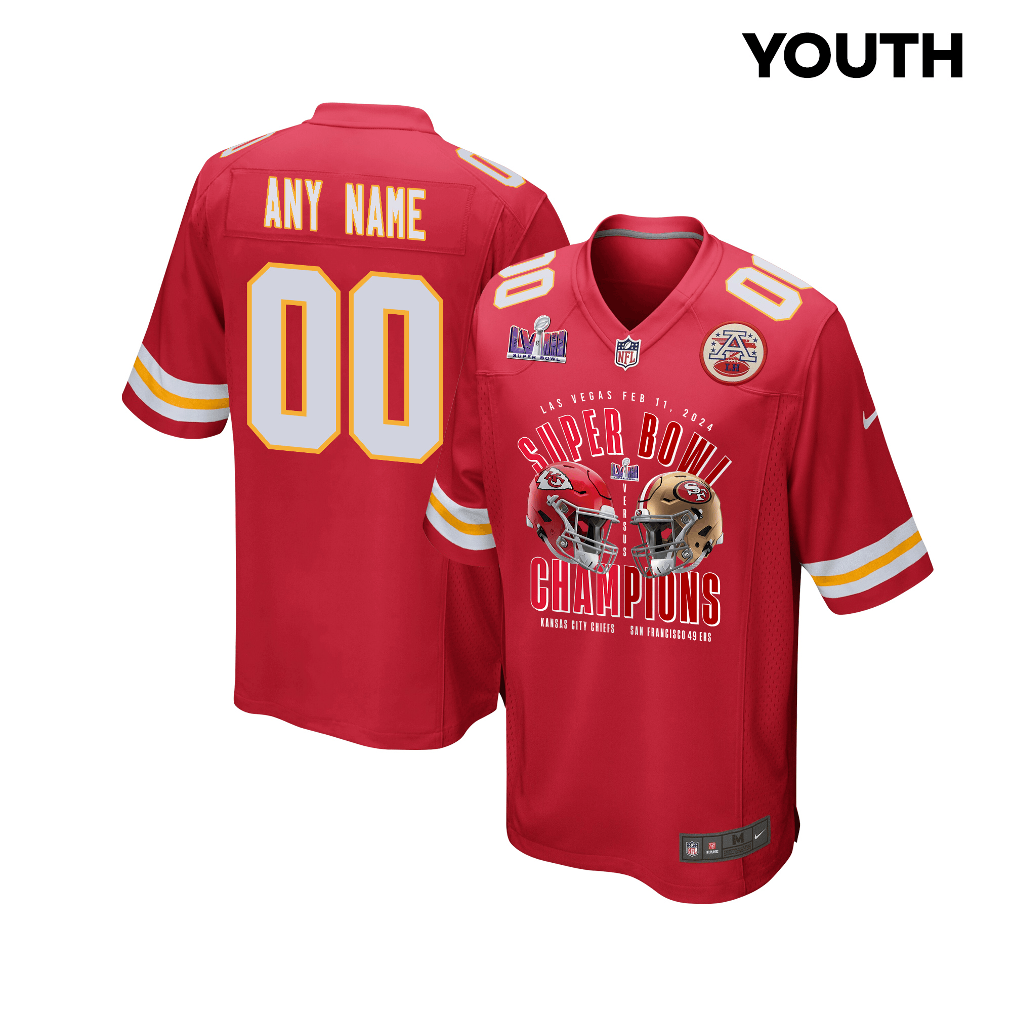 Kansas City Chiefs vs. San Francisco 49ers Super Bowl LVIII Matchup Game Custom YOUTH Jersey - Red JS7518 nicesnker
