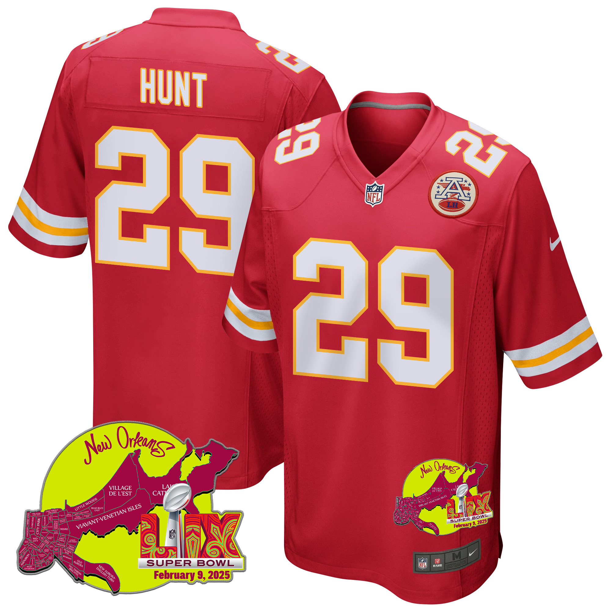 Kareem Hunt 29 Kansas City Chiefs Super Bowl LIX New Orleans Patch Game Men Jersey - Red JS1315 nicesnker