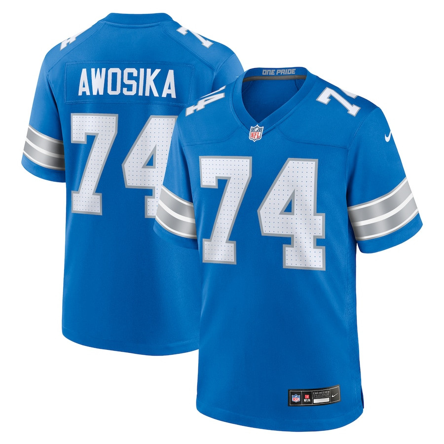 Kayode Awosika 74 Detroit Lions Team Game Men Jersey - Blue JS2330 nicesnker