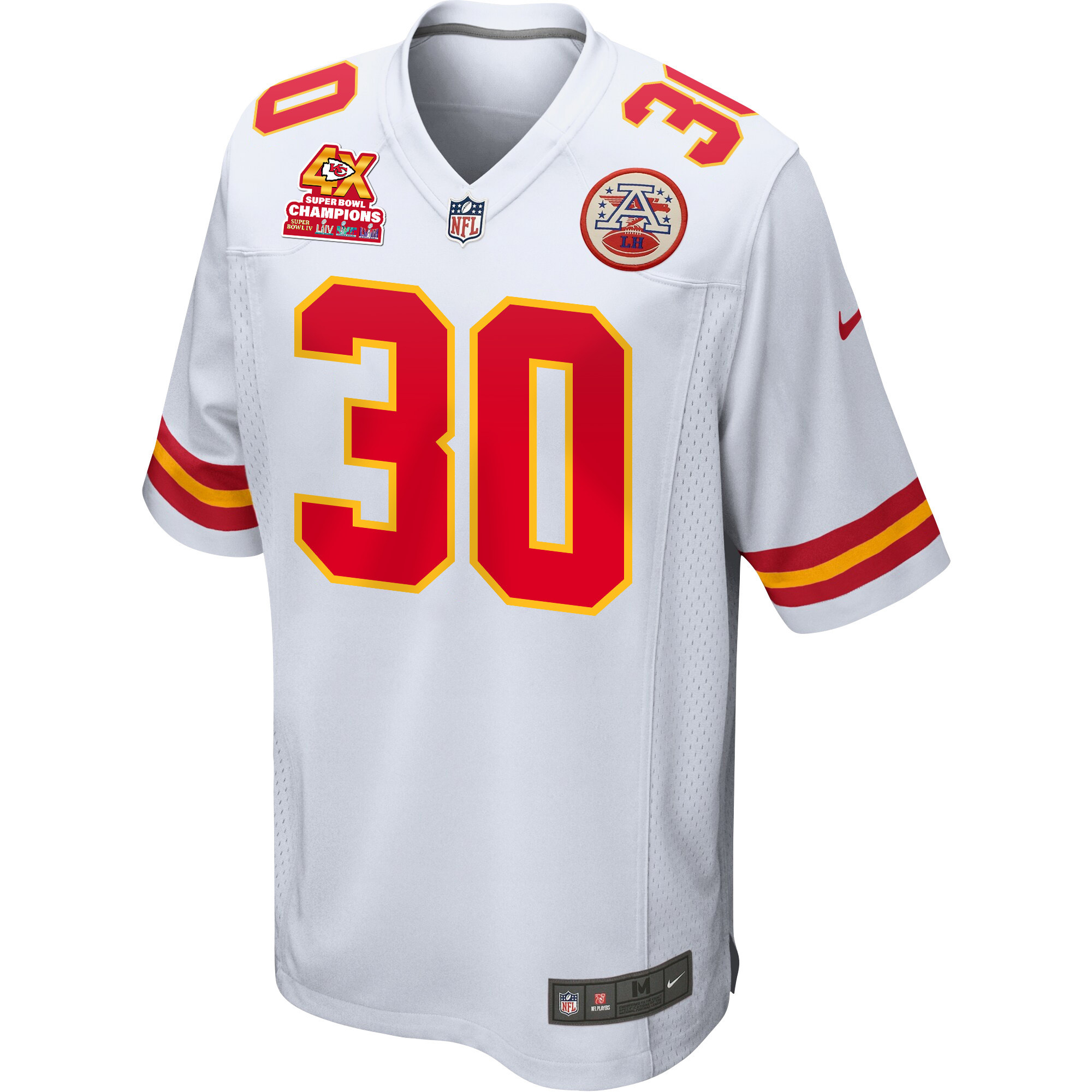 Alternative view of Keaontay Ingram 30 Kansas City Chiefs Super Bowl LVIII Champions 4X Game Men Jersey - White JS5843 nicesnker