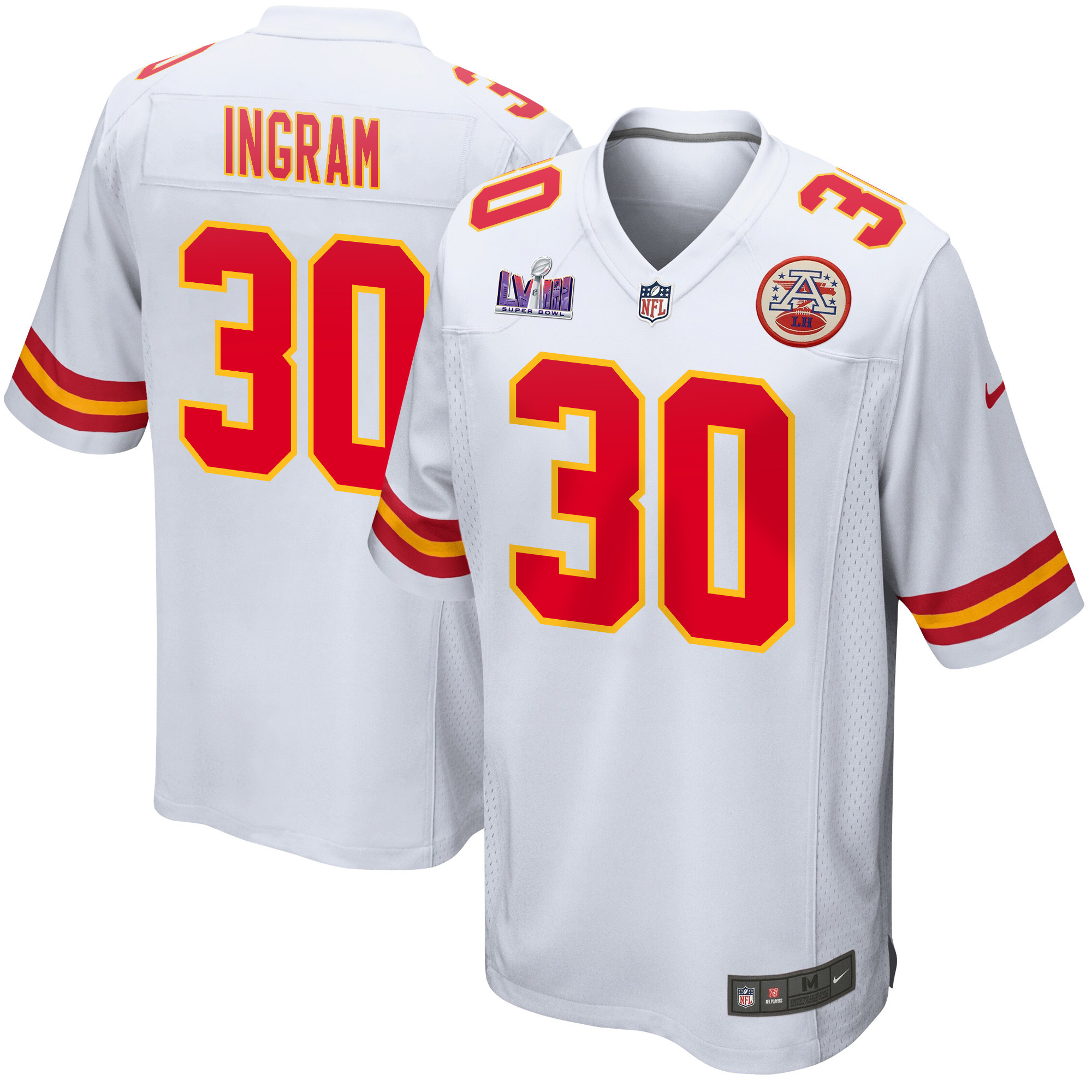 Keaontay Ingram 30 Kansas City Chiefs Super Bowl LVIII Patch Game Men Jersey - White JS9958 nicesnker