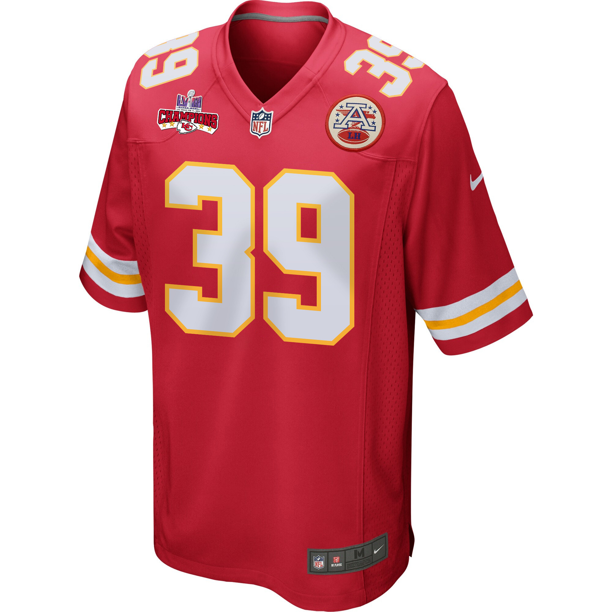 Alternative view of Keith Taylor 39 Kansas City Chiefs Super Bowl LVIII Champions 4 Stars Patch Game Men Jersey - Red JS4078 nicesnker