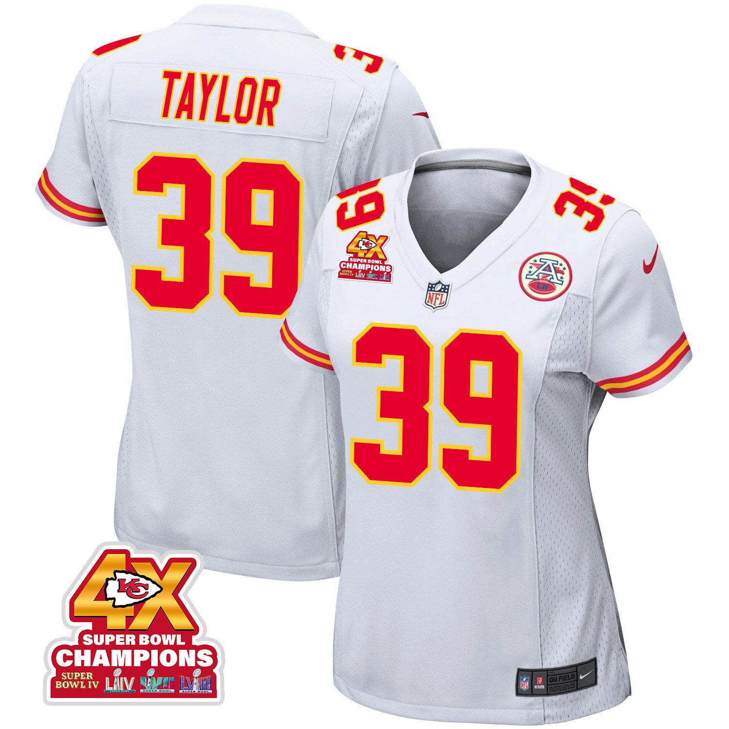 Keith Taylor 39 Kansas City Chiefs Super Bowl LVIII Champions 4X Game Women Jersey - White JS7854 nicesnker
