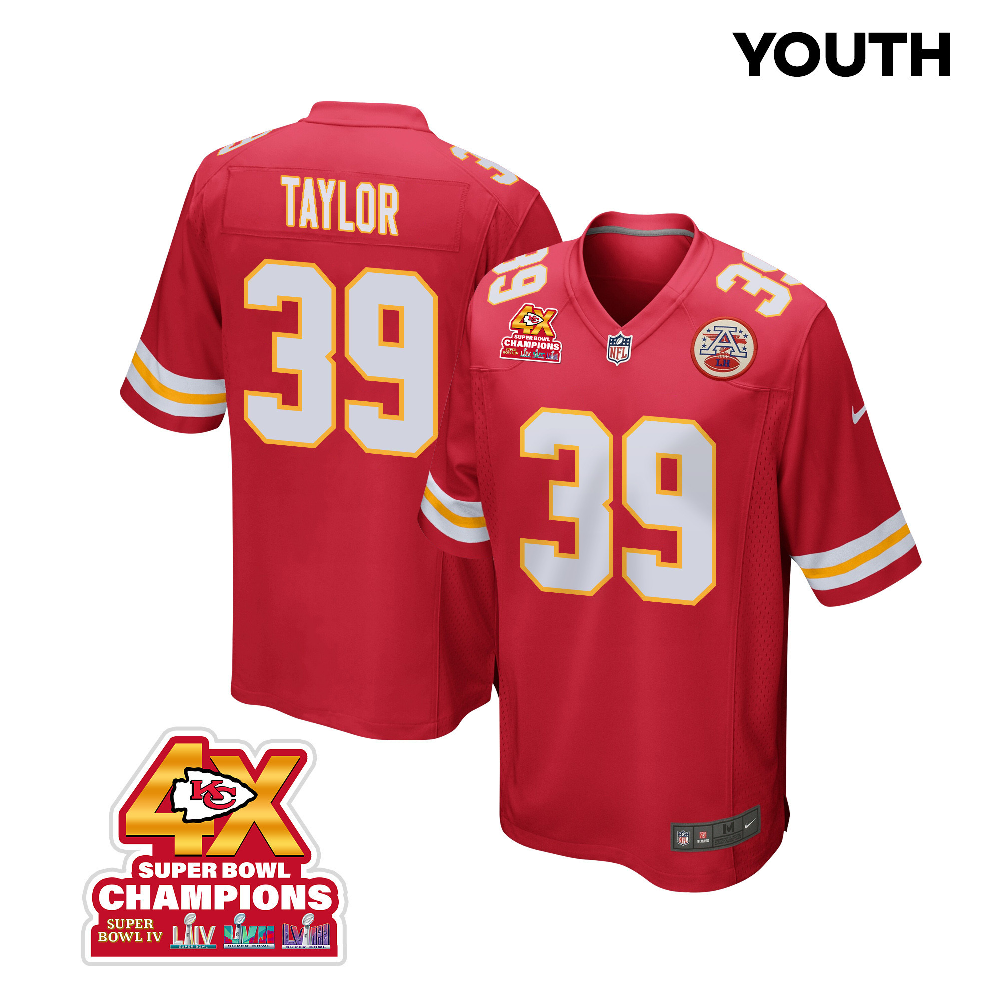 Keith Taylor 39 Kansas City Chiefs Super Bowl LVIII Champions 4X Game YOUTH Jersey - Red JS1129 nicesnker