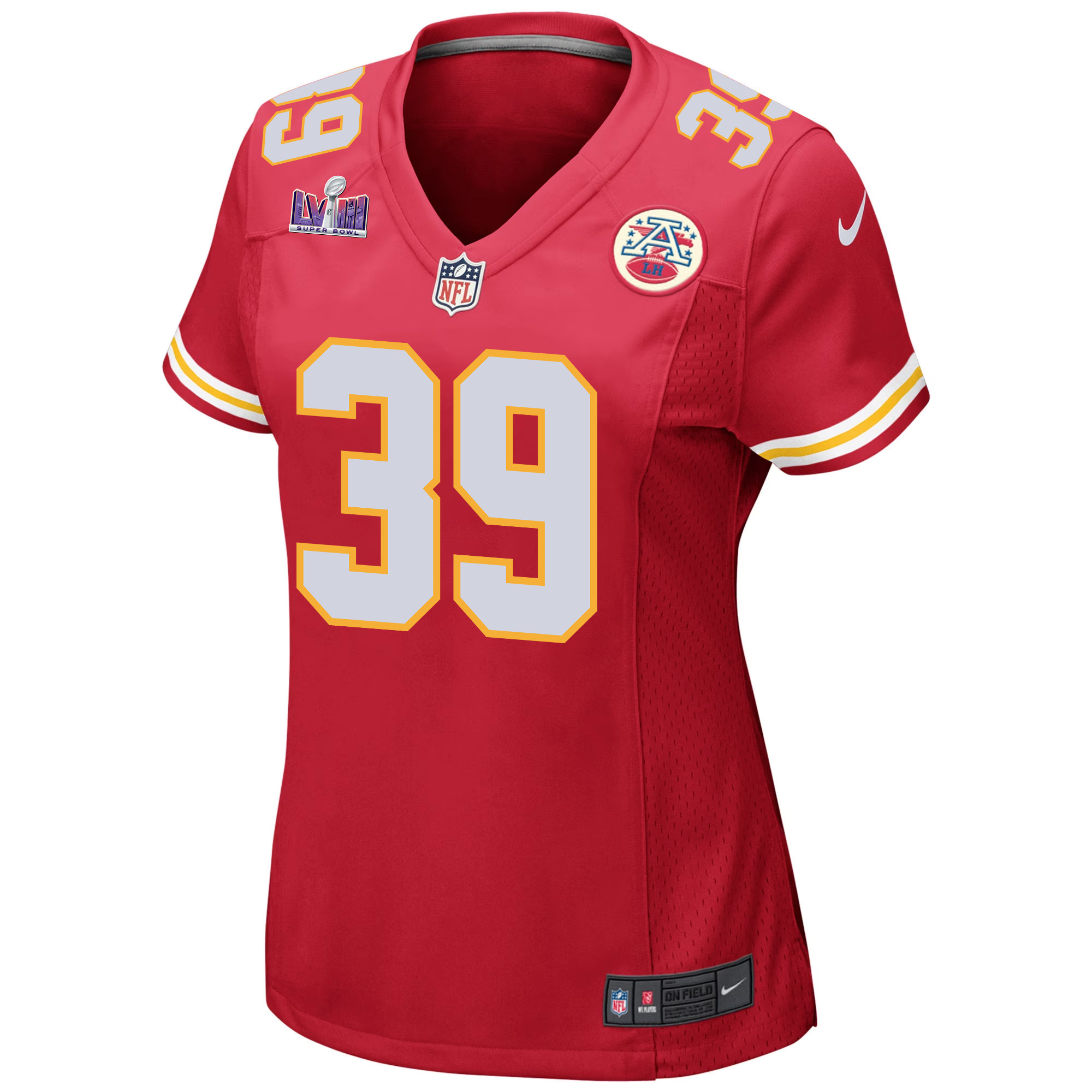 Alternative view of Keith Taylor 39 Kansas City Chiefs Super Bowl LVIII Patch Game Women Jersey - Red JS1244 nicesnker