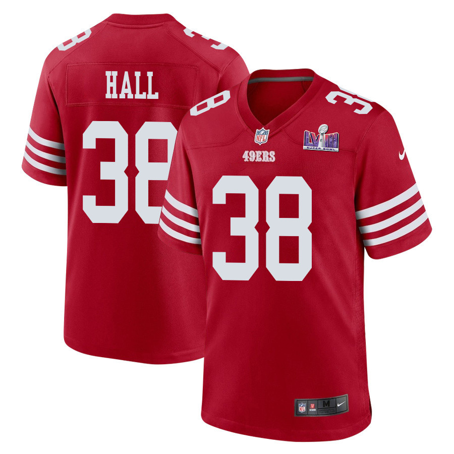 Kemon Hall 38 San Francisco 49ers Super Bowl LVIII Patch Game Men Jersey - Scarlet JS3529 nicesnker