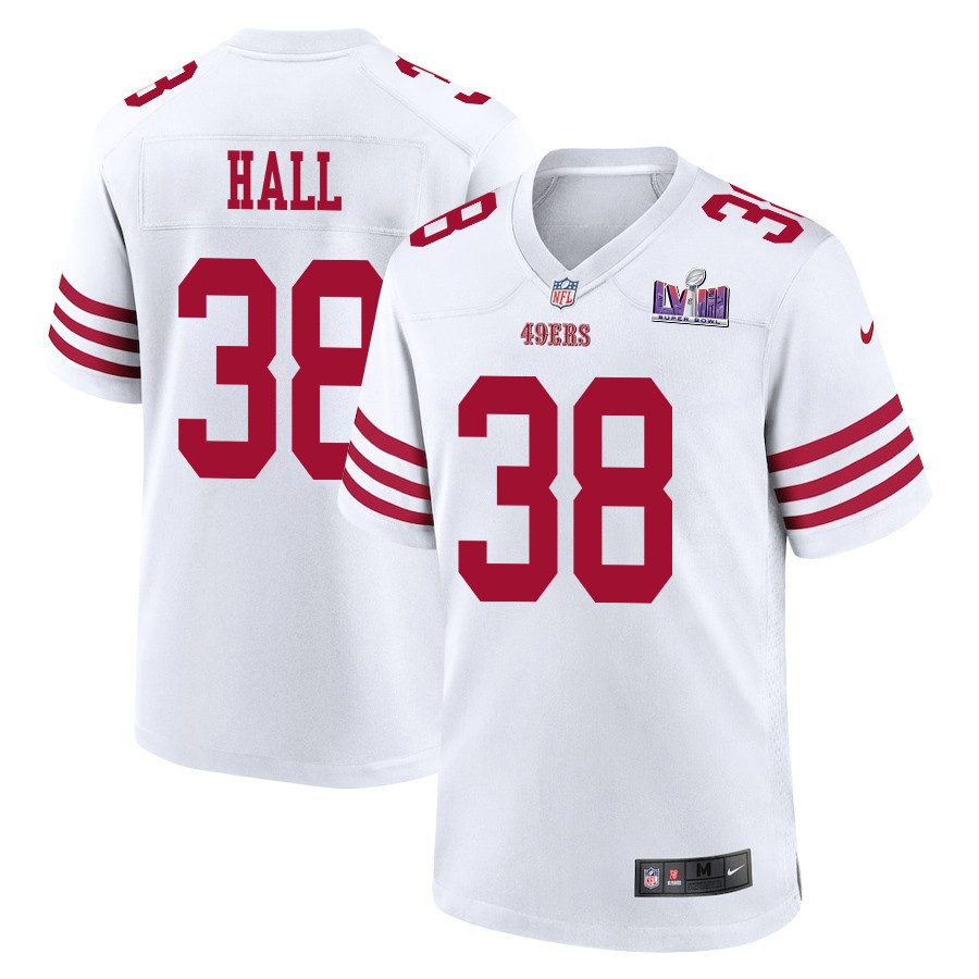 Kemon Hall 38 San Francisco 49ers Super Bowl LVIII Patch Game Men Jersey - White JS2759 nicesnker