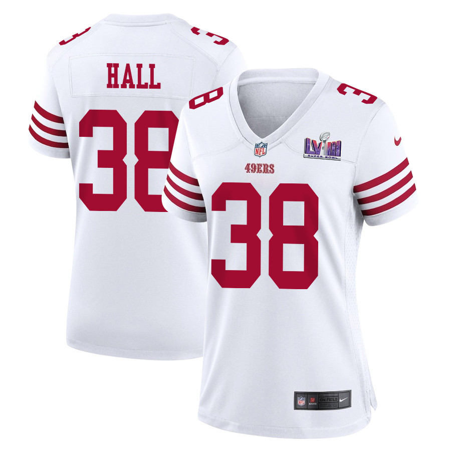 Kemon Hall 38 San Francisco 49ers Super Bowl LVIII Patch Game Women Jersey - White JS6612 nicesnker