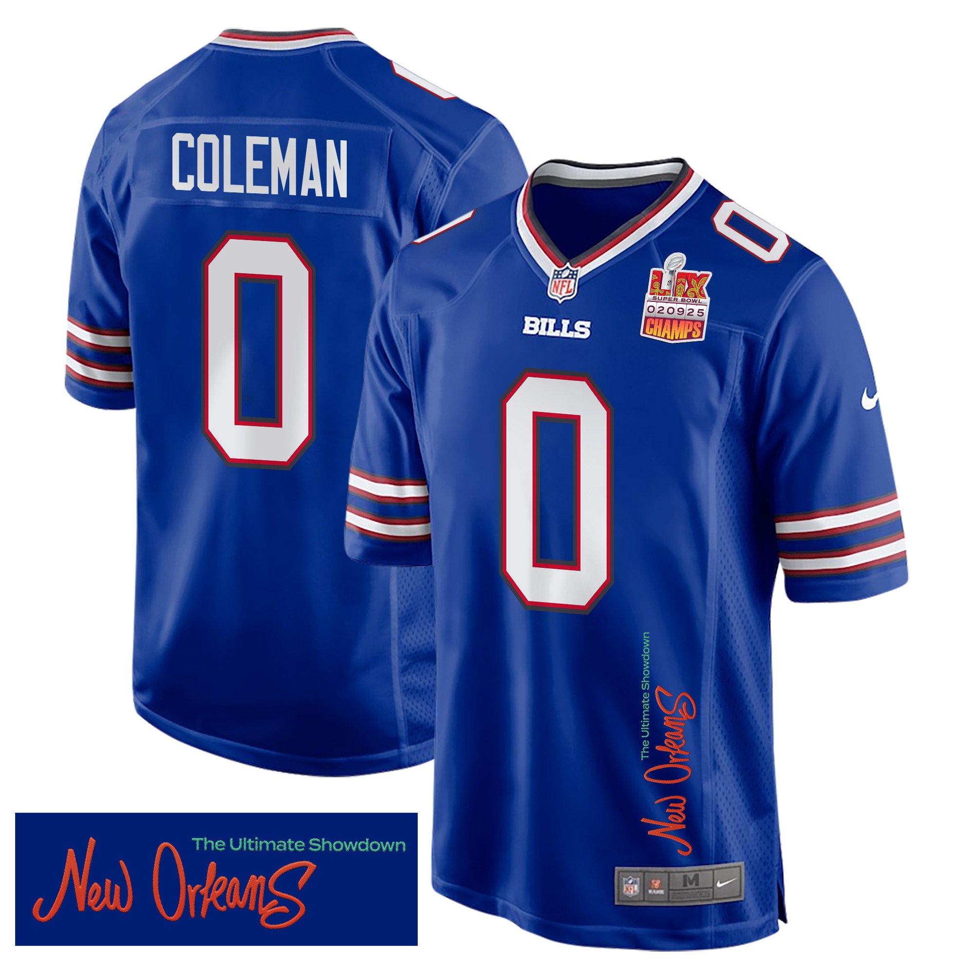Keon Coleman 0 Buffalo Bills Super Bowl LIX Champions Patch 'New Orleans - The Ultimate Showdown' EMBROIDERED Game Men Jersey - Royal JS3492 nicesnker