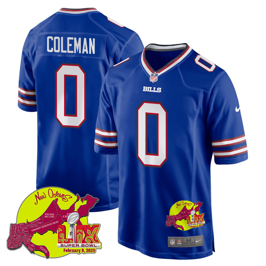 Keon Coleman 0 Buffalo Bills Super Bowl LIX New Orleans Patch Game Men Jersey - Royal JS5163 nicesnker