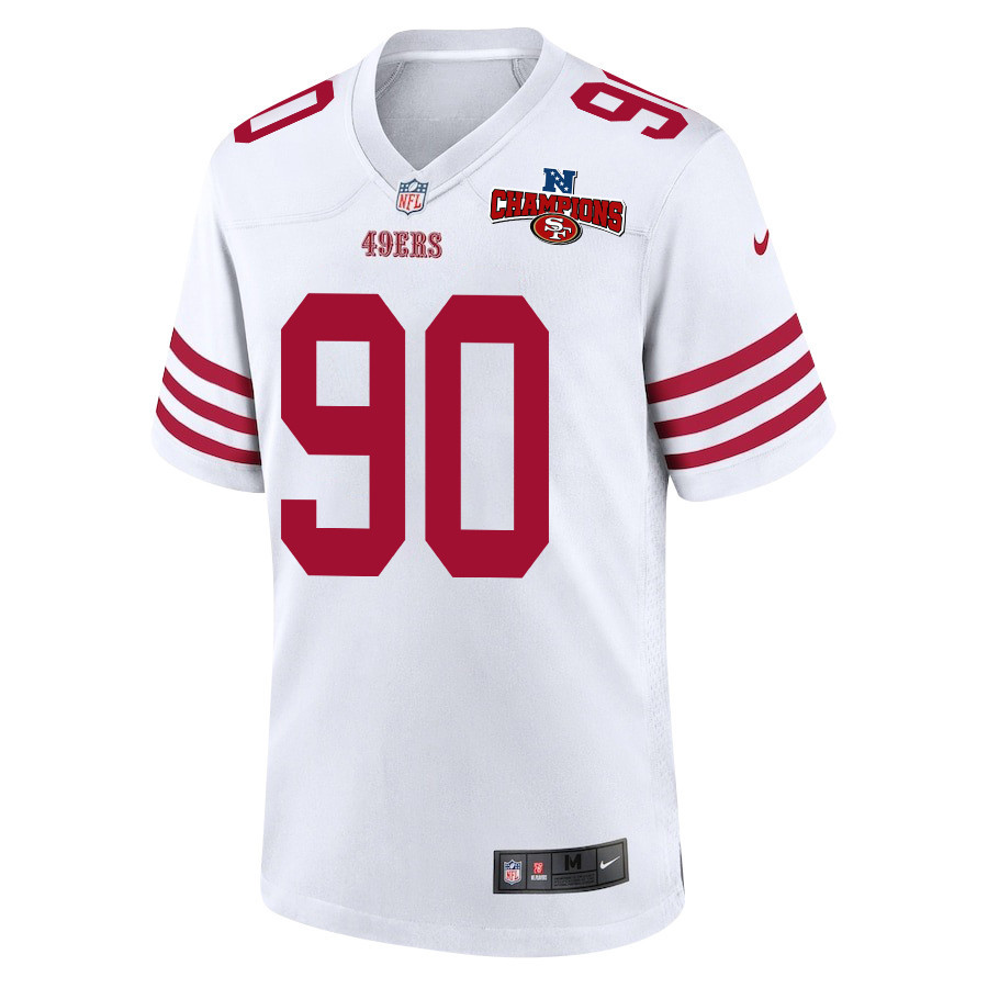 Alternative view of Kevin Givens 90 San Francisco 49ers NFC Champions Patch Game Men Jersey - White JS8078 nicesnker