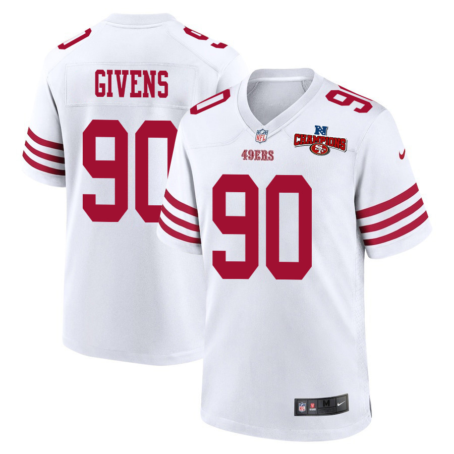 Kevin Givens 90 San Francisco 49ers NFC Champions Patch Game Men Jersey - White JS8078 nicesnker