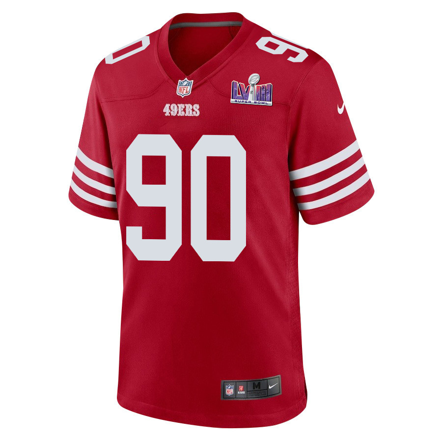 Alternative view of Kevin Givens 90 San Francisco 49ers Super Bowl LVIII Patch Game Men Jersey - Scarlet JS4845 nicesnker
