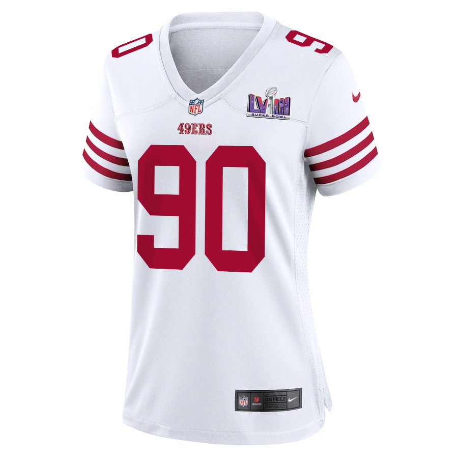 Alternative view of Kevin Givens 90 San Francisco 49ers Super Bowl LVIII Patch Game Women Jersey - White JS5319 nicesnker