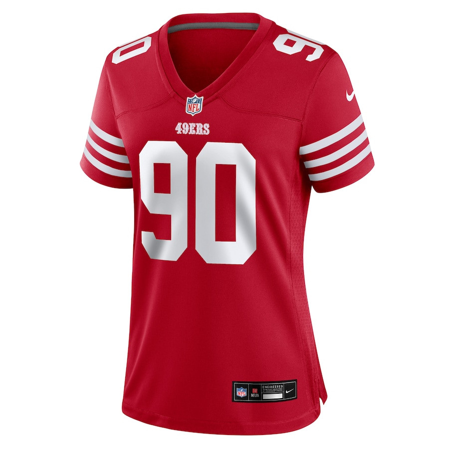 Alternative view of Kevin Givens 90 San Francisco 49ers Women's Game Jersey - Scarlet JS7270 nicesnker