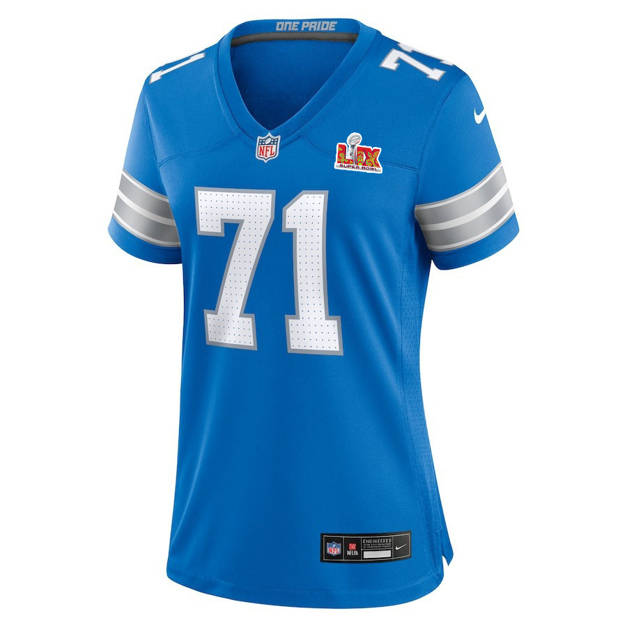 Alternative view of Kevin Zeitler #71 Detroit Lions Super Bowl LIX Women's Jersey - Blue JS2487 nicesnker