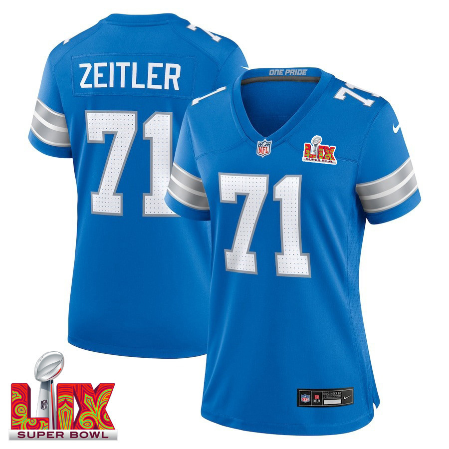 Kevin Zeitler #71 Detroit Lions Super Bowl LIX Women's Jersey - Blue JS2487 nicesnker