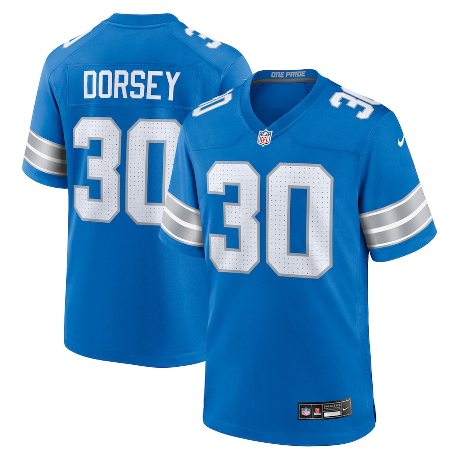 Khalil Dorsey 30 Detroit Lions Team Game Men Jersey - Blue JS8751 nicesnker