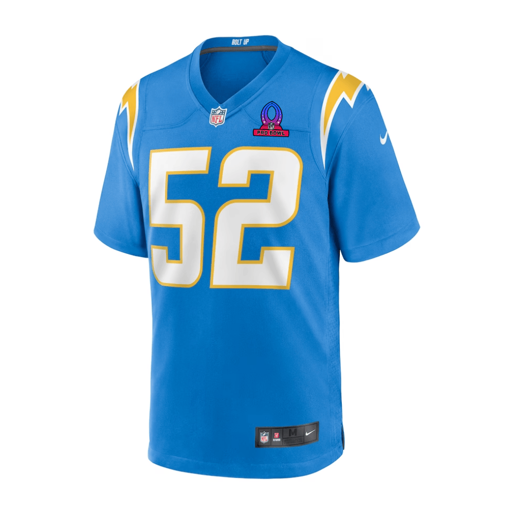 Alternative view of Khalil Mack 52 Los Angeles Chargers 2025 Pro Bowl Patch Game Men Jersey - Powder Blue JS3738 nicesnker