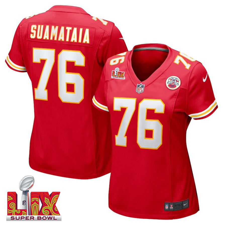 Kingsley Suamataia #76 Kansas City Chiefs Super Bowl LIX Women's Jersey - Red JS1521 nicesnker