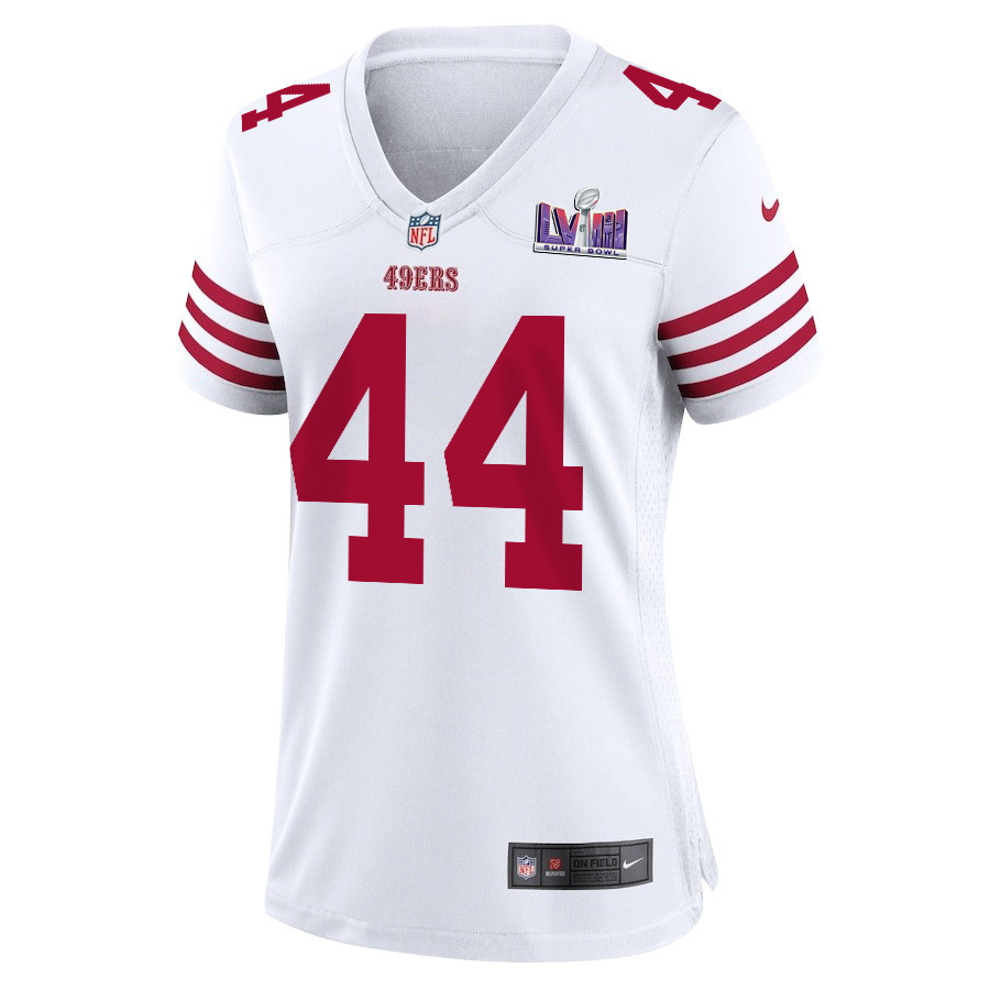 Alternative view of Kyle Juszczyk 44 San Francisco 49ers Super Bowl LVIII Patch Game Women Jersey - White JS2972 nicesnker