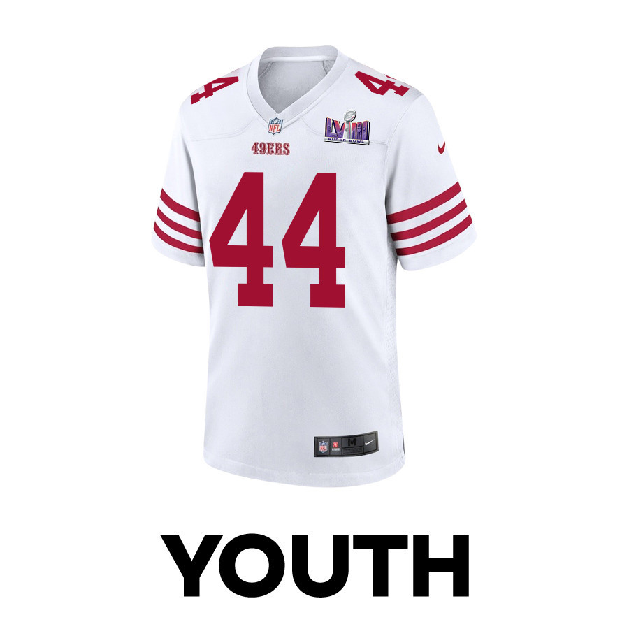 Alternative view of Kyle Juszczyk 44 San Francisco 49ers Super Bowl LVIII Patch Game YOUTH Jersey - White JS2223 nicesnker