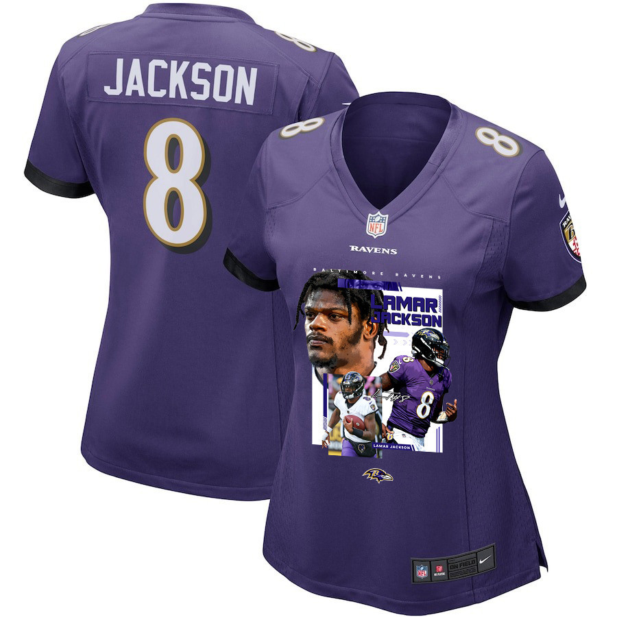 Lamar Jackson 8 Baltimore Ravens Cobra Jackson Women Game Jersey - Purple JS7878 nicesnker