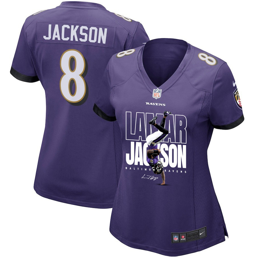 Lamar Jackson 8 Baltimore Ravens Lamar the Merrier Women Game Jersey - Purple JS2339 nicesnker