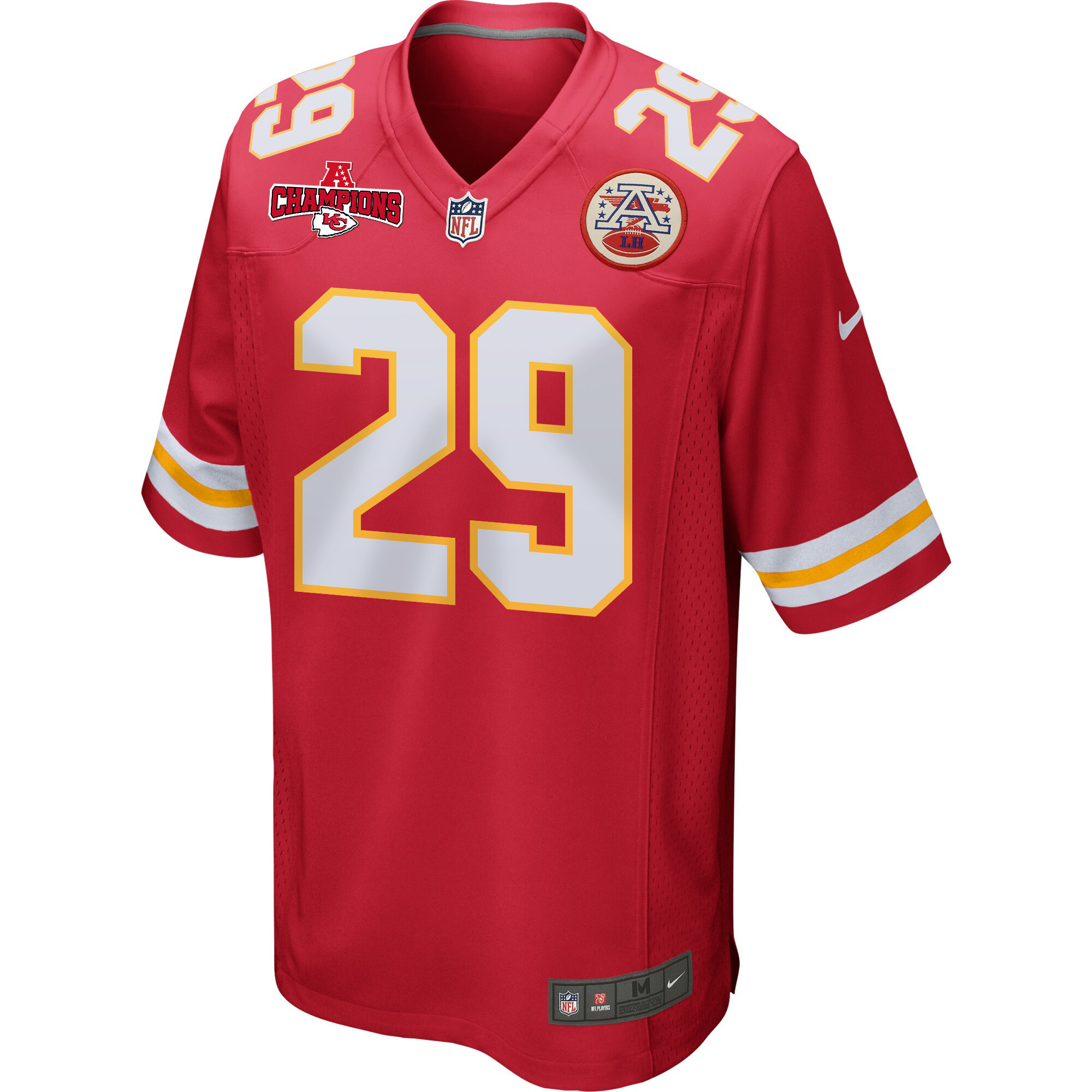 Alternative view of La'Mical Perine 29 Kansas City Chiefs AFC Champions Patch Game Men Jersey - Red JS4776 nicesnker