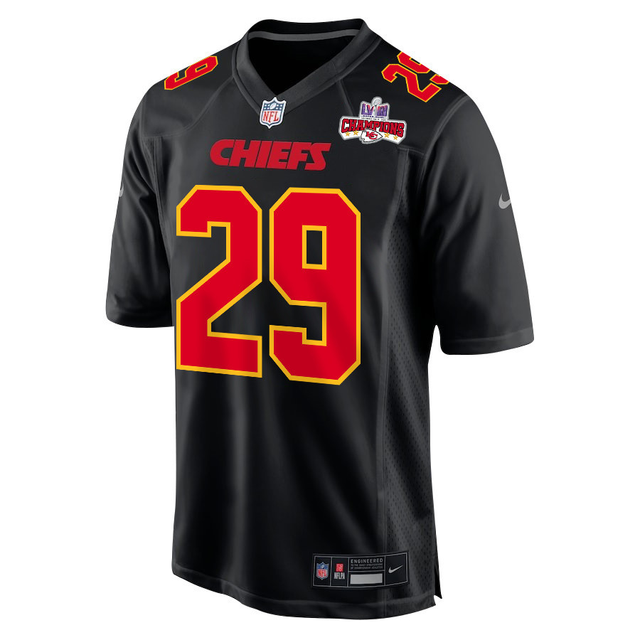 Alternative view of La'Mical Perine 29 Kansas City Chiefs Super Bowl LVIII Champions 4 Stars Patch Fashion Game Men Jersey - Carbon Black JS3398 nicesnker