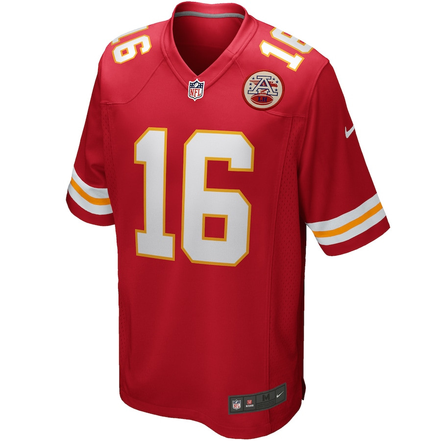 Alternative view of Len Dawson 16 Kansas City Chiefs Men Game Retired Jersey - Red JS1996 nicesnker