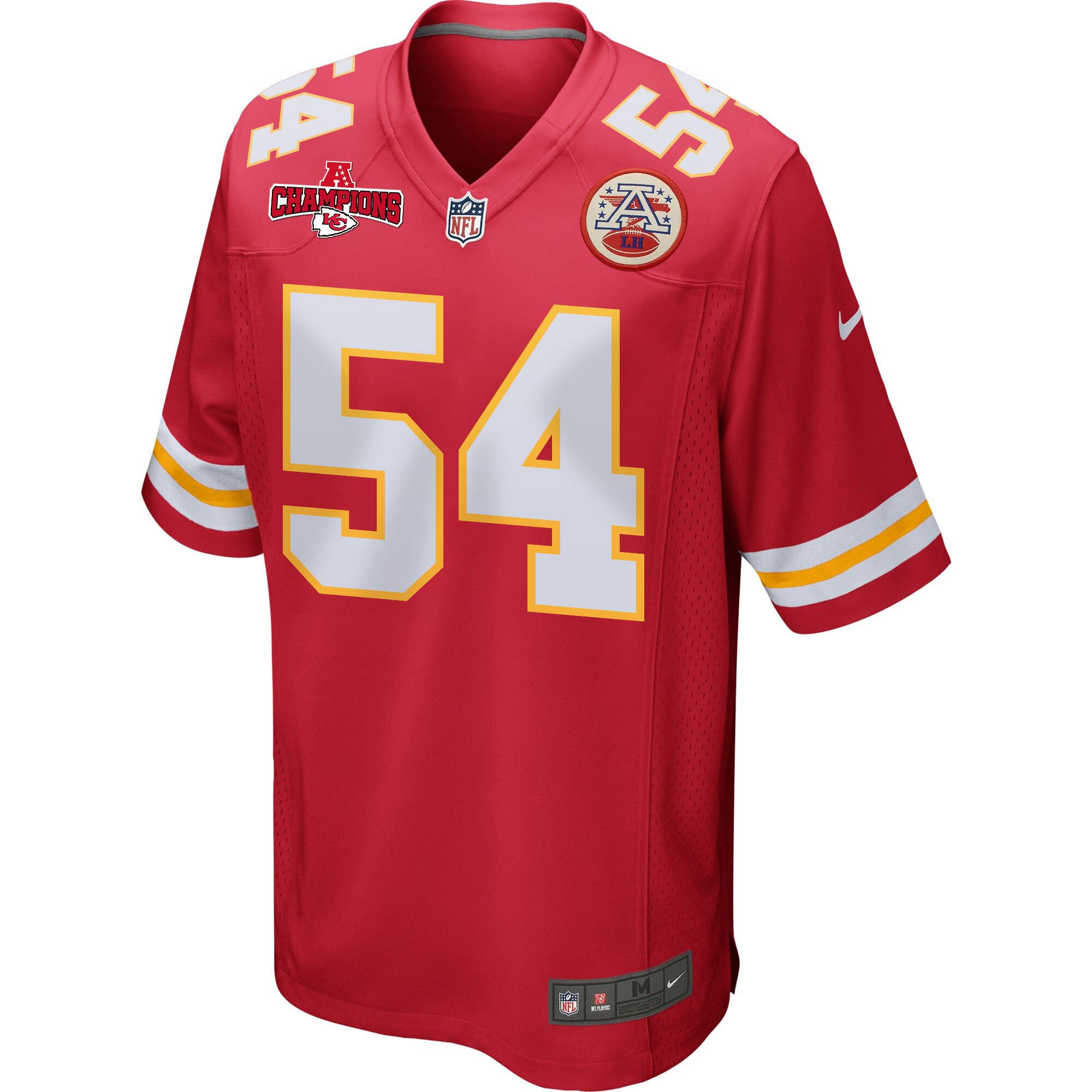 Alternative view of Leo Chenal 54 Kansas City Chiefs AFC Champions Patch Game Men Jersey - Red JS1723 nicesnker