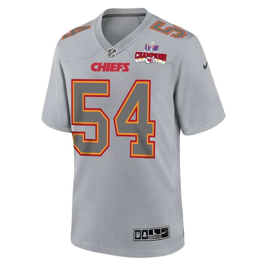 Alternative view of Leo Chenal 54 Kansas City Chiefs Super Bowl LVIII Champions 4 Stars Patch Atmosphere Fashion Game Men Jersey - Gray JS7483 nicesnker