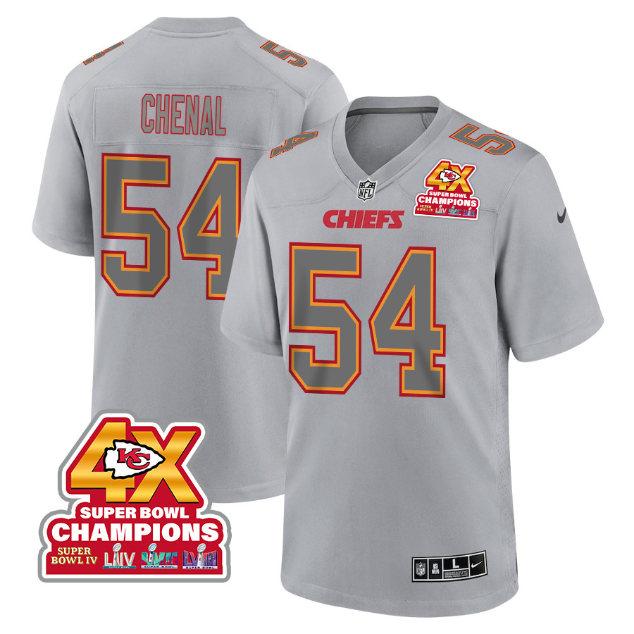 Leo Chenal 54 Kansas City Chiefs Super Bowl LVIII Champions 4X Atmosphere Fashion Game Men Jersey - Gray JS6618 nicesnker