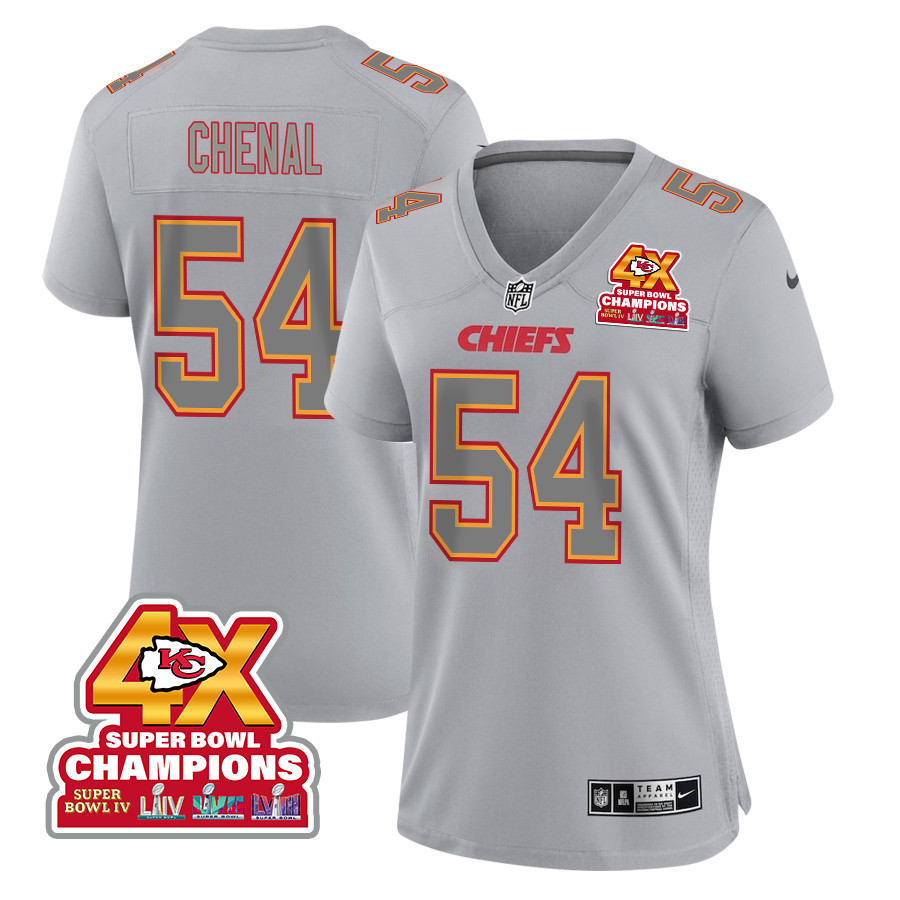 Leo Chenal 54 Kansas City Chiefs Super Bowl LVIII Champions 4X Atmosphere Fashion Game Women Jersey - Gray JS7541 nicesnker
