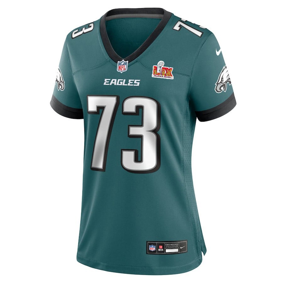Alternative view of Le'Raven Clark #73 Philadelphia Eagles Super Bowl LIX Women's Jersey - Midnight Green JS2685 nicesnker