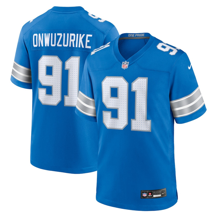 Levi Onwuzurike 91 Detroit Lions Team Game Men Jersey - Blue JS3271 nicesnker