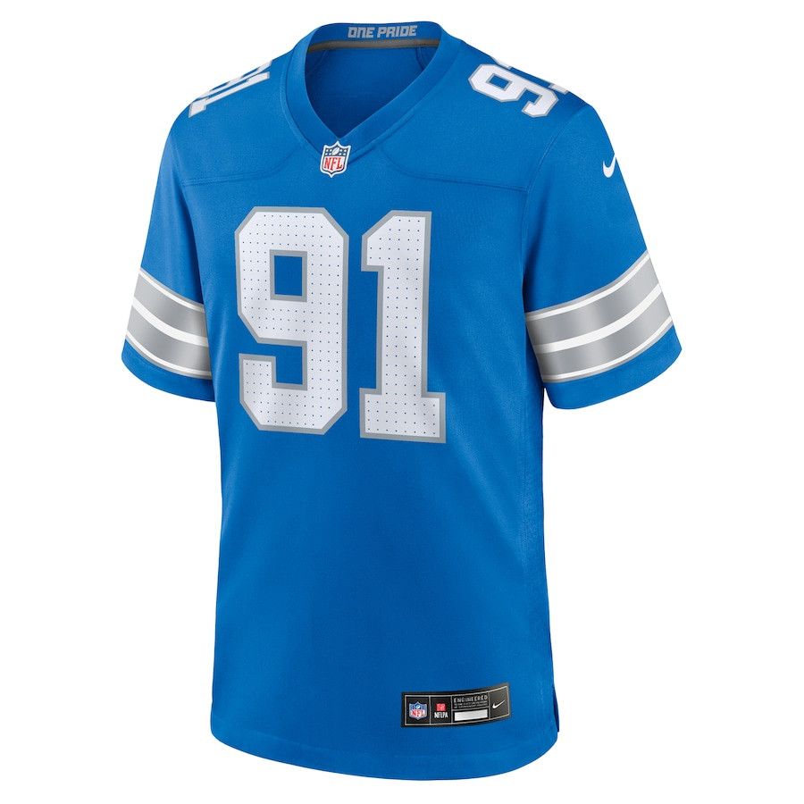 Alternative view of Levi Onwuzurike 91 Detroit Lions Team Game Men Jersey - Blue JS3271 nicesnker