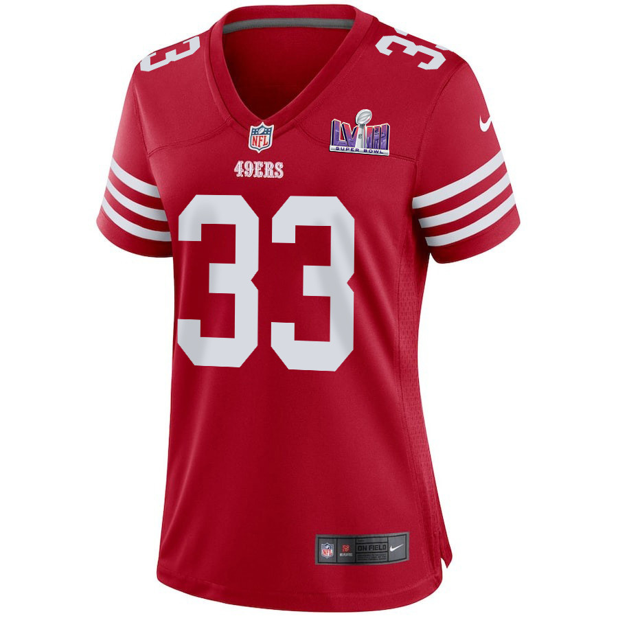 Alternative view of Logan Ryan 33 San Francisco 49ers Super Bowl LVIII Patch Game Women Jersey - Scarlet JS4978 nicesnker