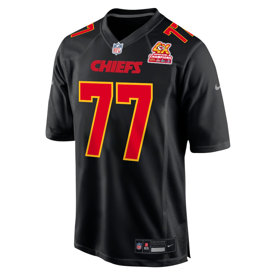 Alternative view of Lucas Niang 77 Kansas City Chiefs Super Bowl LVIII Champions 4X Fashion Game Men Jersey - Carbon Black JS8379 nicesnker
