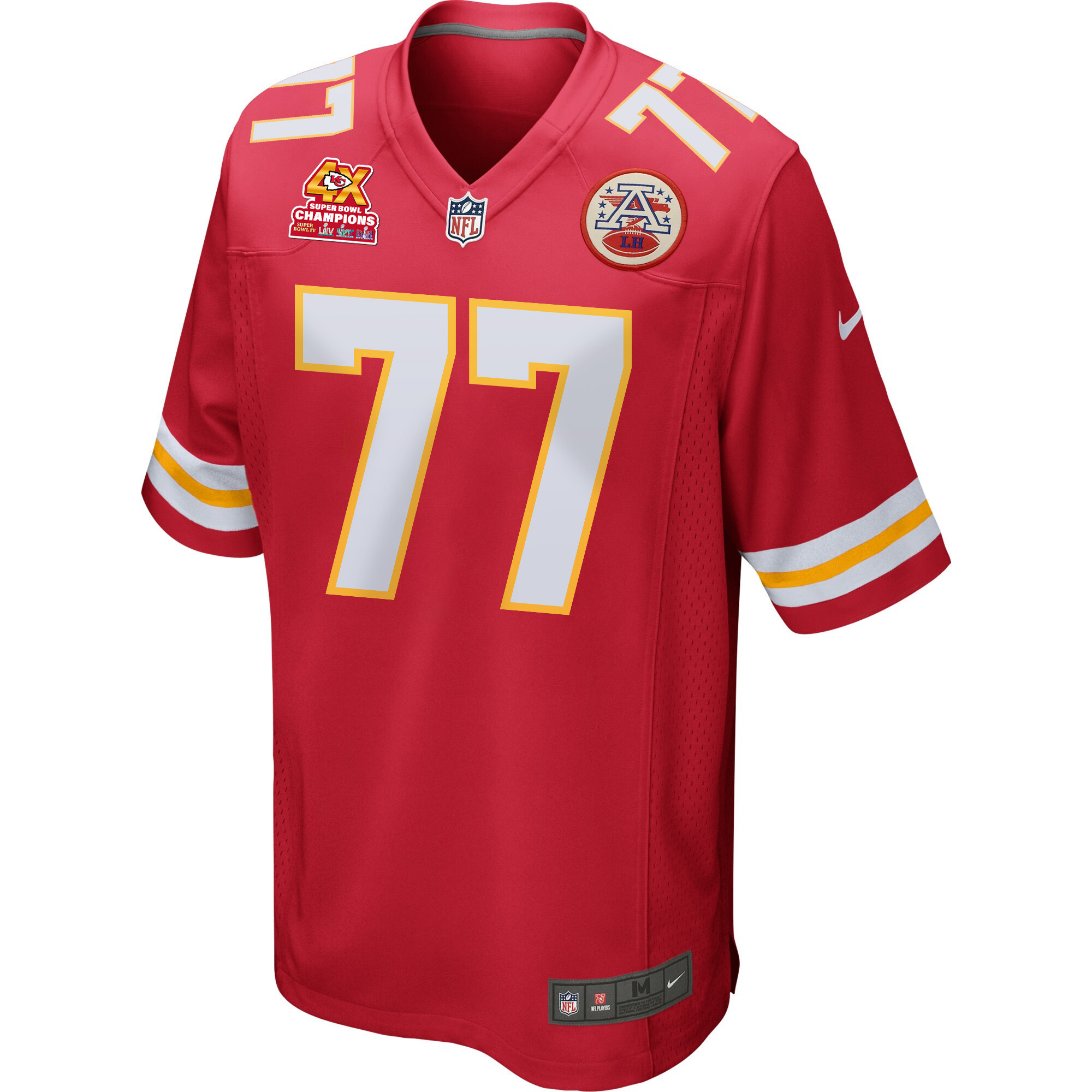 Alternative view of Lucas Niang 77 Kansas City Chiefs Super Bowl LVIII Champions 4X Game Men Jersey - Red JS3617 nicesnker
