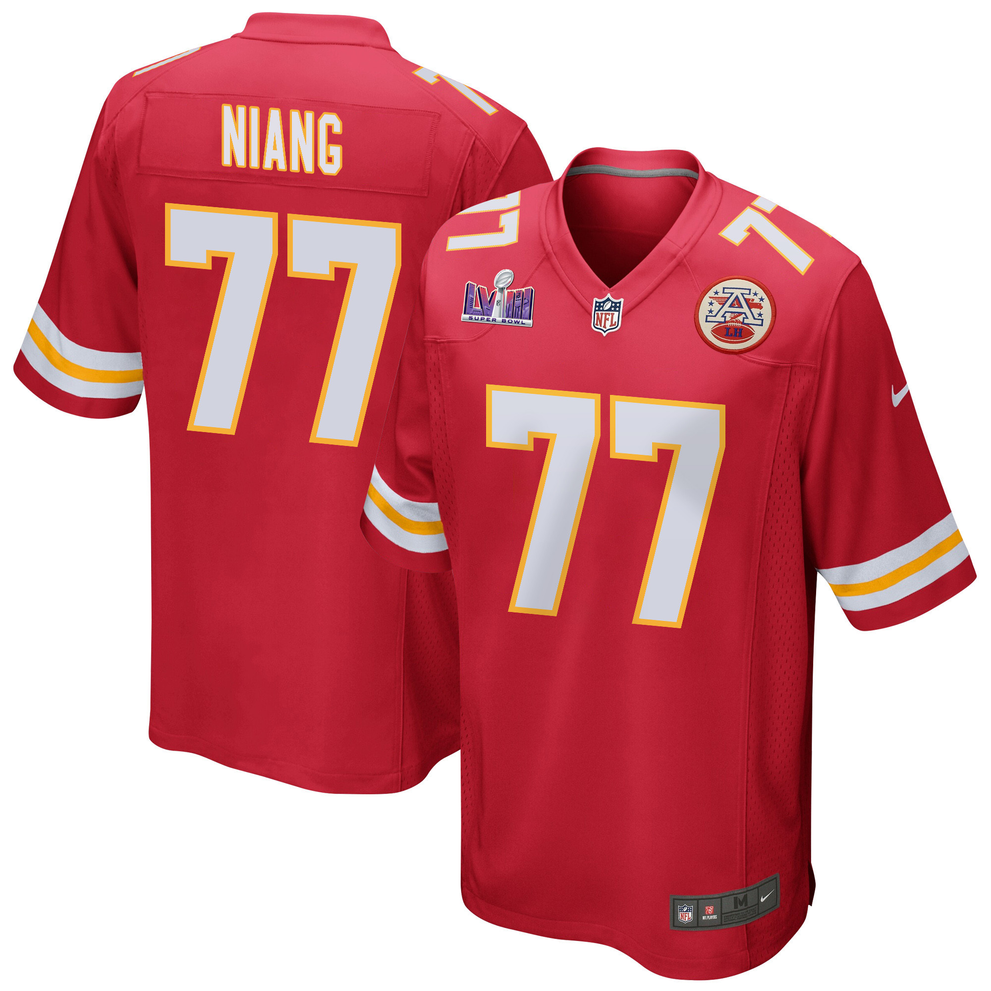 Lucas Niang 77 Kansas City Chiefs Super Bowl LVIII Patch Game Men Jersey - Red JS4052 nicesnker