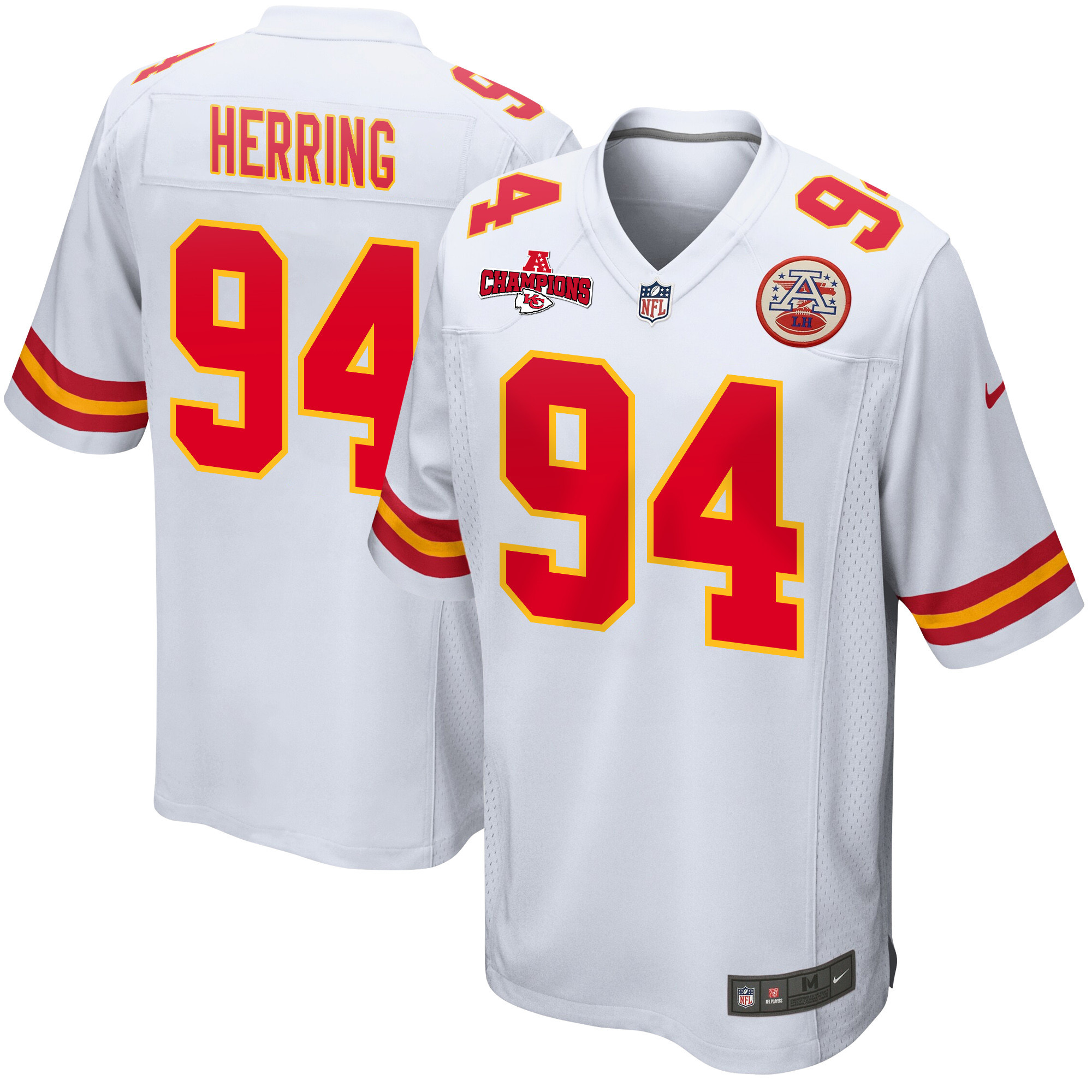 Malik Herring 94 Kansas City Chiefs AFC Champions Patch Game Men Jersey - White JS2475 nicesnker