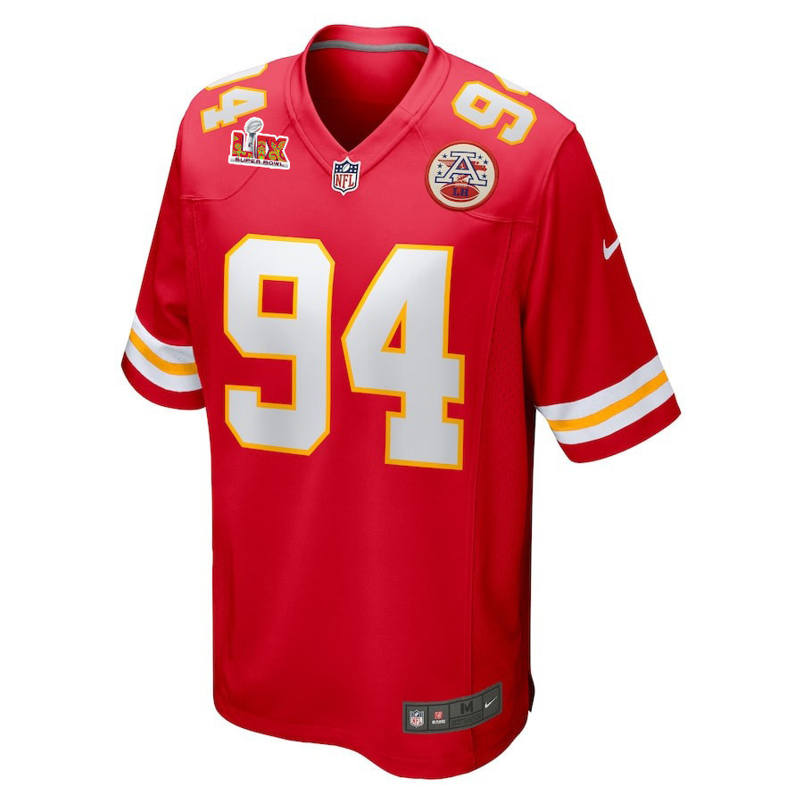 Alternative view of Malik Herring #94 Kansas City Chiefs Super Bowl LIX YOUTH Jersey - Red JS4207 nicesnker