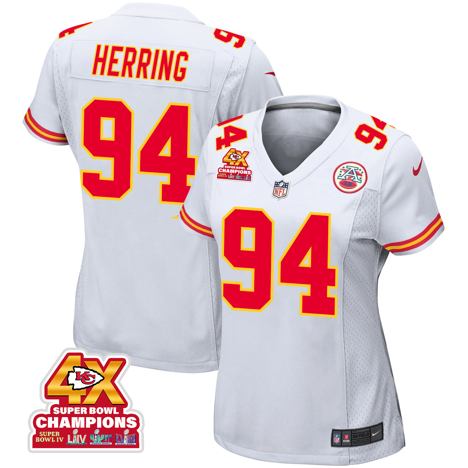Malik Herring 94 Kansas City Chiefs Super Bowl LVIII Champions 4X Game Women Jersey - White JS5190 nicesnker