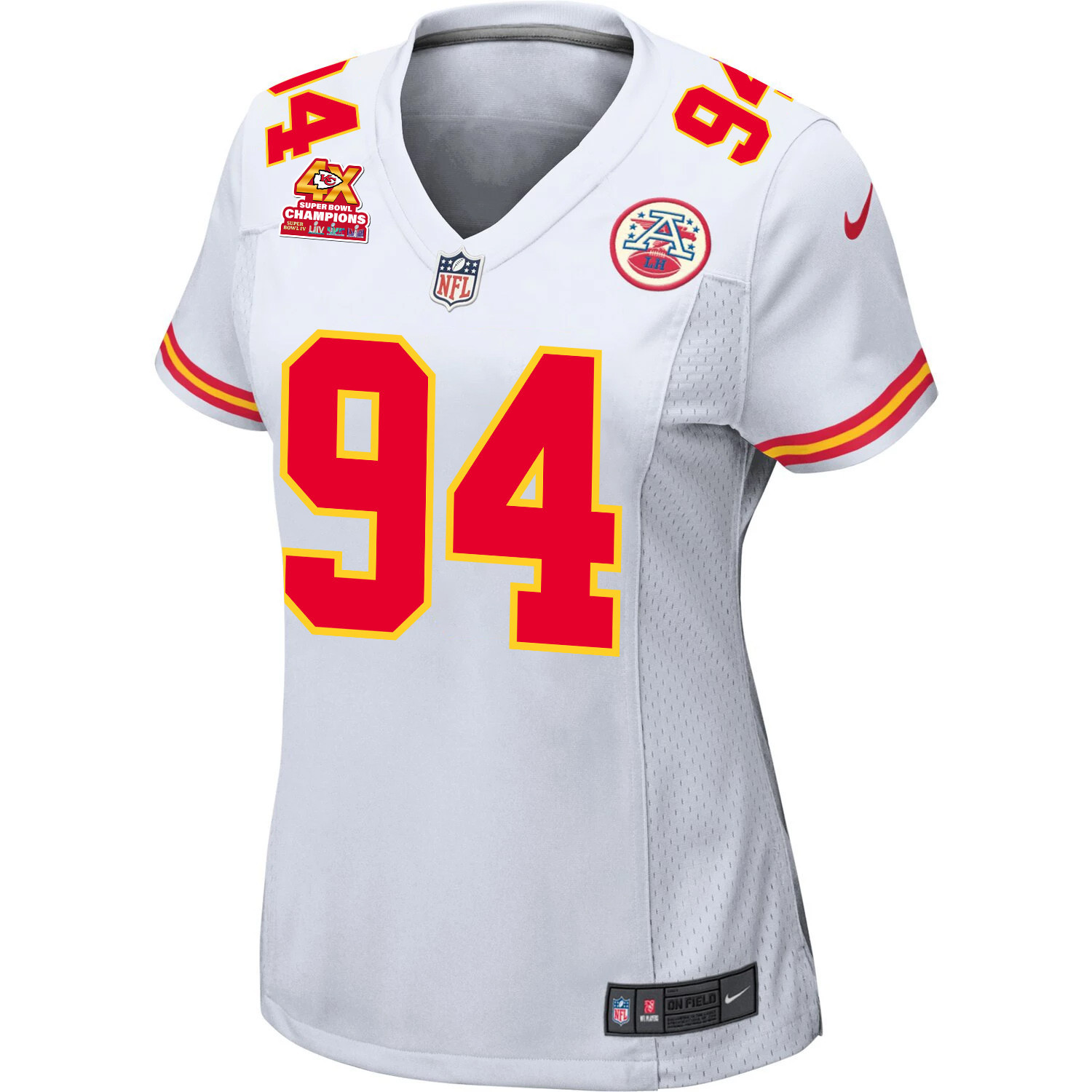 Alternative view of Malik Herring 94 Kansas City Chiefs Super Bowl LVIII Champions 4X Game Women Jersey - White JS5190 nicesnker