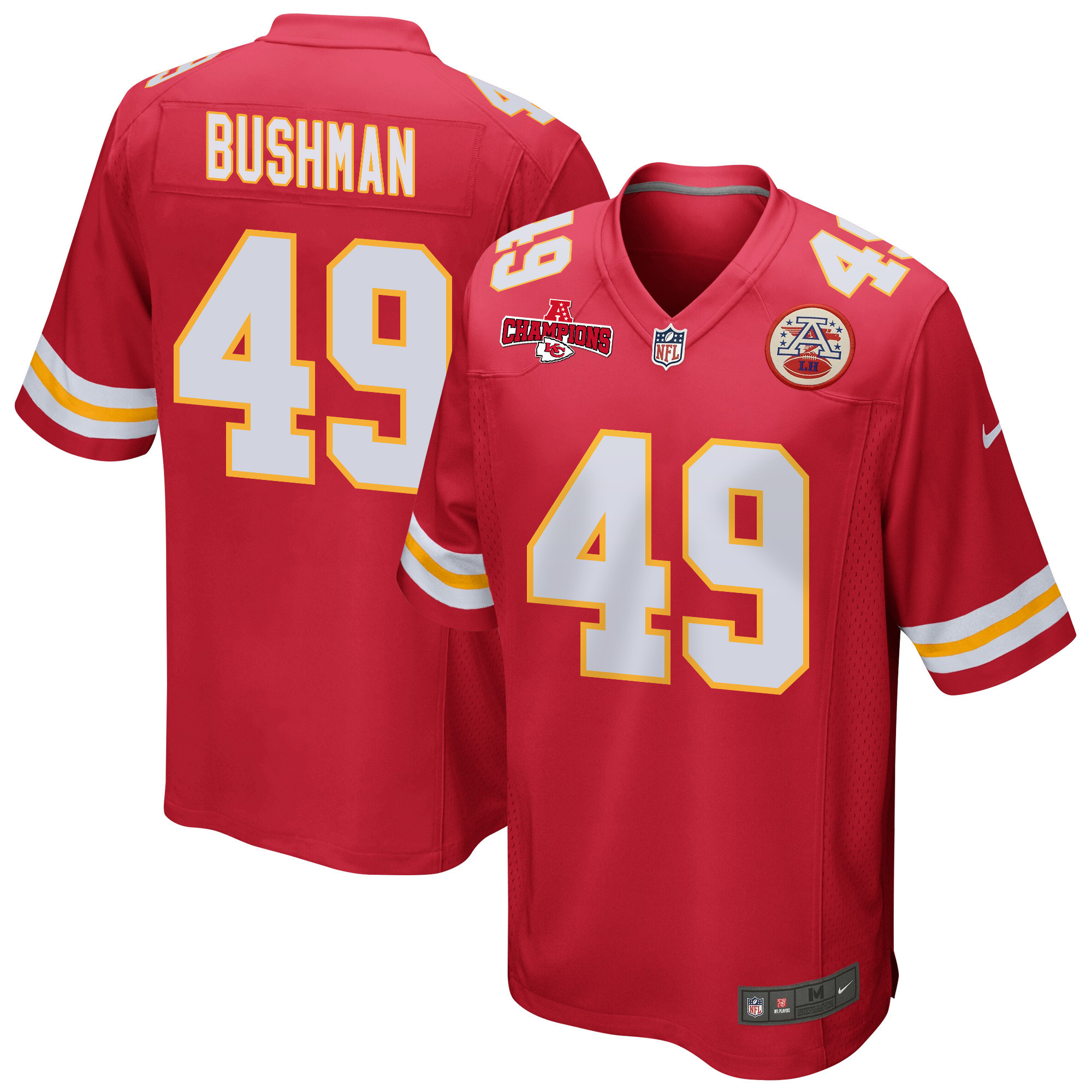 Matt Bushman 49 Kansas City Chiefs AFC Champions Patch Game Men Jersey - Red JS1212 nicesnker