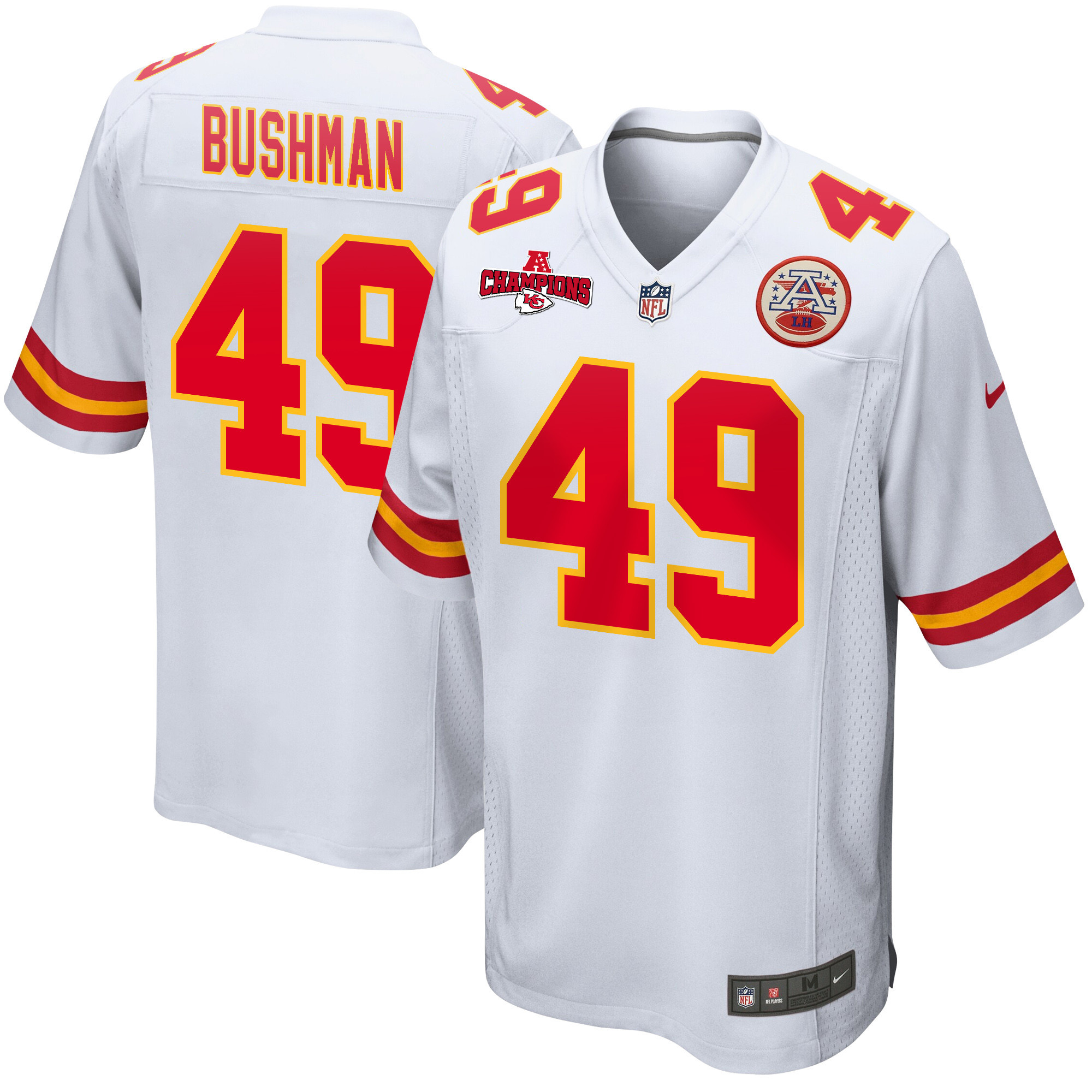Matt Bushman 49 Kansas City Chiefs AFC Champions Patch Game Men Jersey - White JS2130 nicesnker