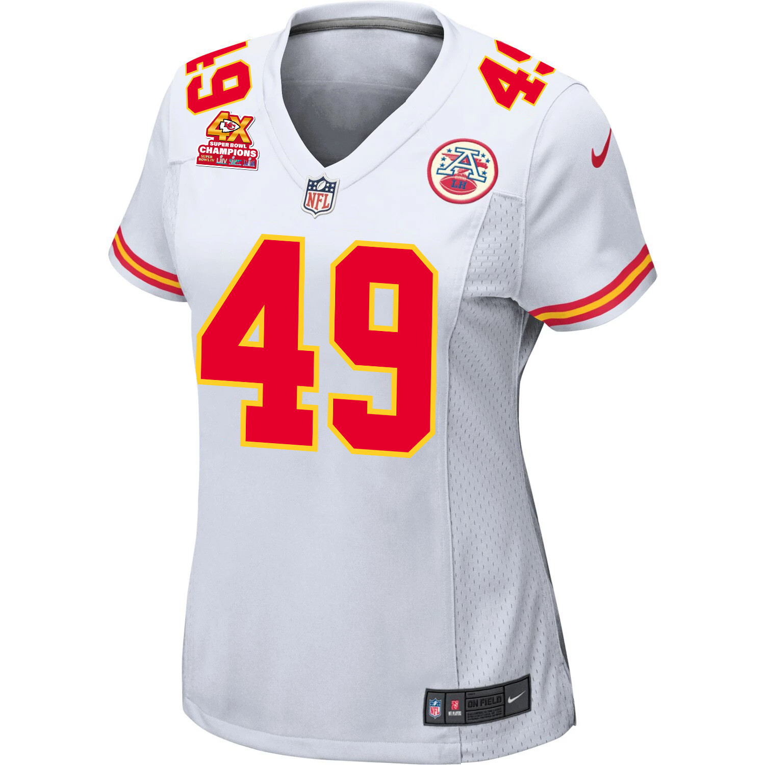 Alternative view of Matt Bushman 49 Kansas City Chiefs Super Bowl LVIII Champions 4X Game Women Jersey - White JS2004 nicesnker